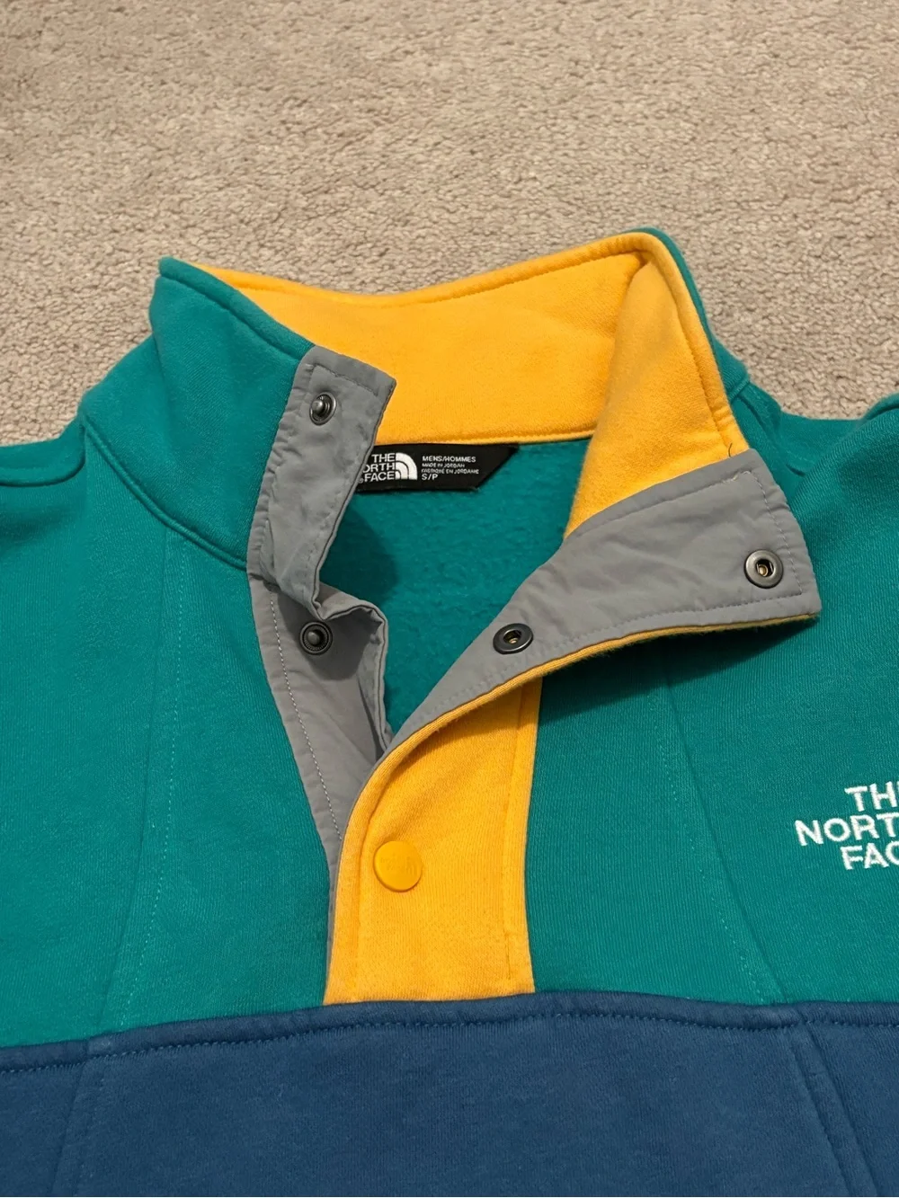The North Face Alphabet City Men’s Small Fleece Teal Navy Yellow Pullover ABC